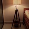 Tripod Floor Lamp with Shade Wooden, Brass Finish