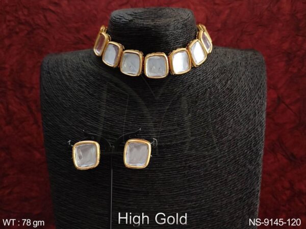 Classic Gold Plated Square Kundan Necklace Set
