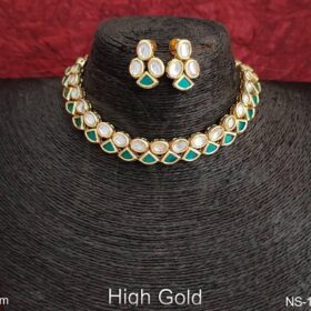 Classic Royal Green Kundan Gold Plated Necklace Set