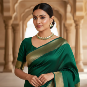 Classic Royal Green Kundan Gold Plated Necklace Set