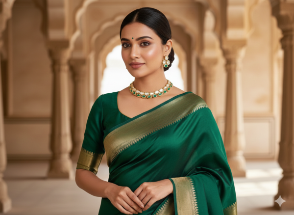 Classic Royal Green Kundan Gold Plated Necklace Set