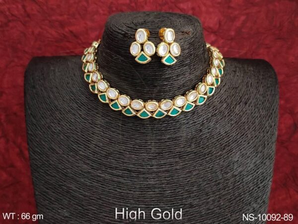 Classic Royal Green Kundan Gold Plated Necklace Set