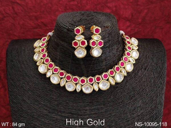 Classic Royal Pink Stone Kundan Gold Plated Necklace
