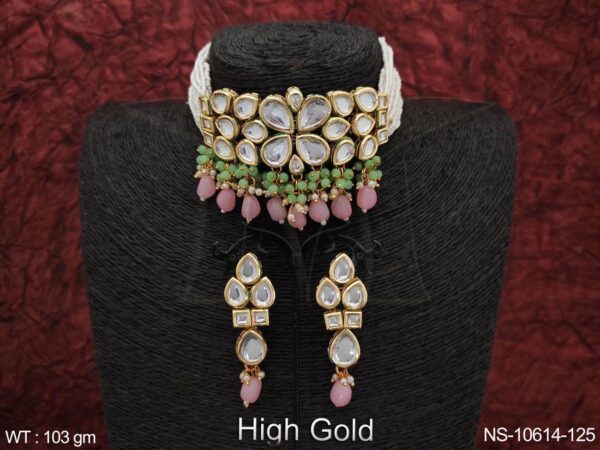 Royal Pink & Green Kundan Gold Plated Choker Necklace Set
