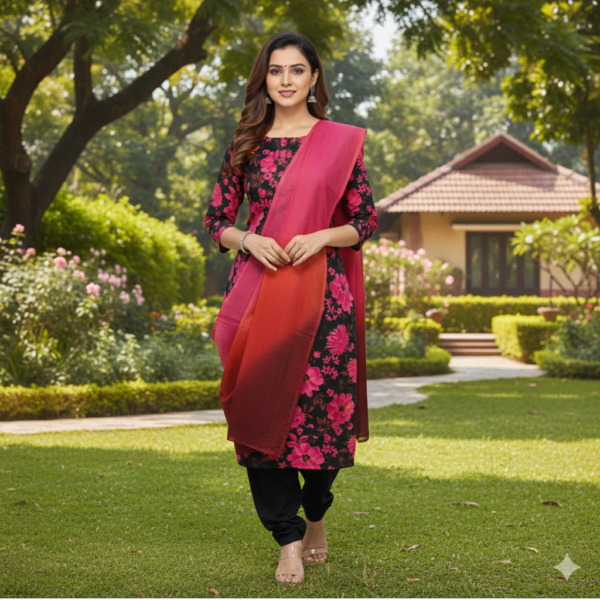 cotton suit with sharabti odhani Black & Rani Pink 1