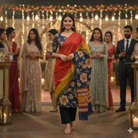 cotton suit with sharabti odhani Dark Blue 1