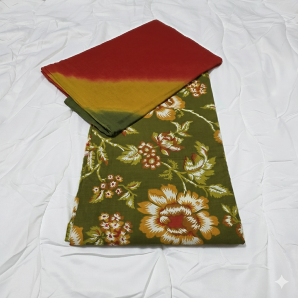 cotton suit with sharabti odhani Red & Dark Green