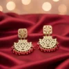 Gold-Plated Kundan and Red Beaded Chandbali Earrings