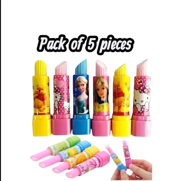 Cartoon Themed Lipstick Shaped Erasers