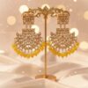 Gold-Plated Kundan and Red Beaded Chandbali Earrings