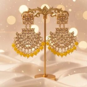 Gold-Plated Kundan and Red Beaded Chandbali Earrings