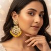 Gold-Plated Kundan and Red Beaded Chandbali Earrings