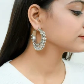Oxidized Silver Ghungroo Hoops