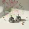 Oxidized Silver Mirror Work Jhumka Earrings with Ghungroo