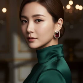 Pave Bordered Rectangular Red Stone Stud Earrings