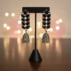 Oxidized Silver Black Stone Rectangular Jhumka Earrings