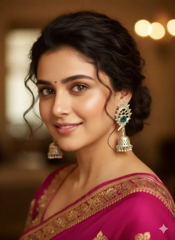 Oxidized Silver Enamel Peacock Jhumka Earrings