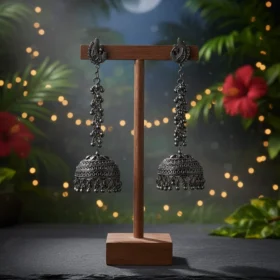 Extra Long Oxidized Chain Jhumka Earrings