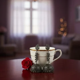 Extra Long Oxidized Chain Jhumka Earrings