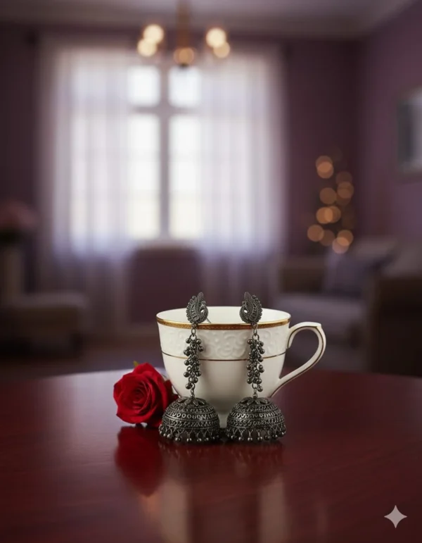 Extra Long Oxidized Chain Jhumka Earrings