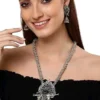Oxidised Silver Krishna Flute Pendant Necklace Set