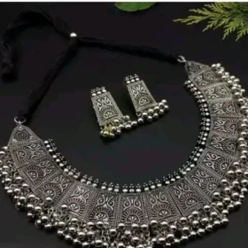 Tribal Oxidized Choker Set (silver)