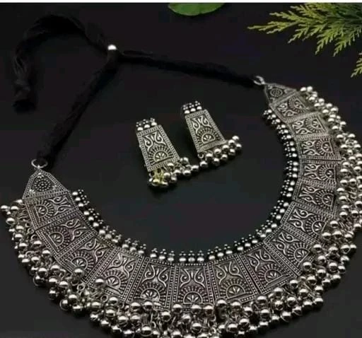 Tribal Oxidized Choker Set (silver)