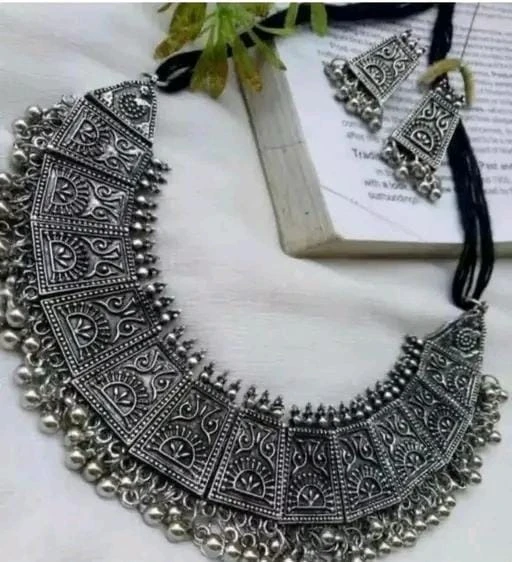 Tribal Oxidized Choker Set (silver)