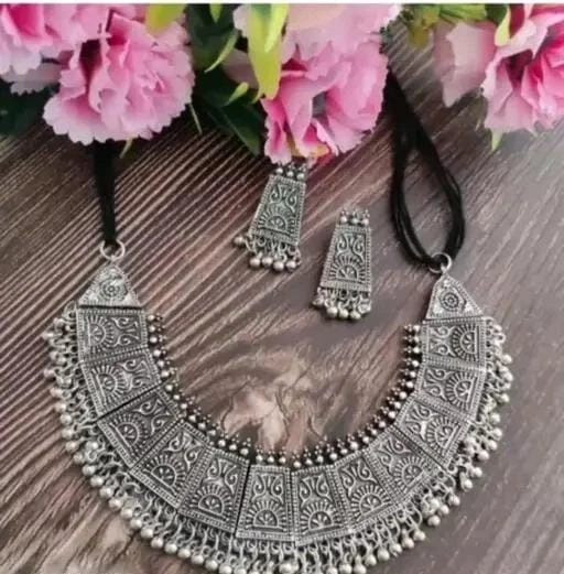Tribal Oxidized Choker Set (silver)