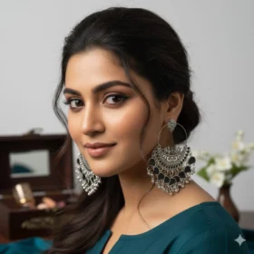 Black Enamel Jhumka Hoop Earrings