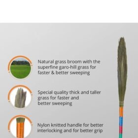 Grass Broom Phool Jhadu for Cleaning Zero Dust Free Broom (Set of 1 Random Color)