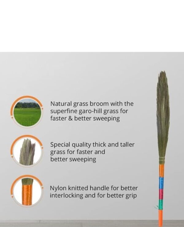 Grass Broom Phool Jhadu for Cleaning Zero Dust Free Broom (Set of 1 Random Color)