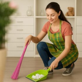 Kharata Plastic Broom with 60 Bristles, 58 cm Handle, Multi-Colour, for Wet and Dry Cleaning