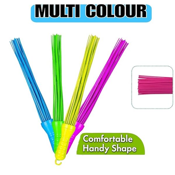 Kharata Plastic Broom with 60 Bristles, 58 cm Handle, Multi-Colour, for Wet and Dry Cleaning