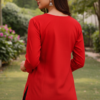Women's Radiant Red Cotton Silk Embroidered Short Kurti