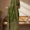 Elegant Olive Green Georgette Saree with Golden Zari Embroidery and Intricate Border