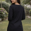 Women's Jet Black Cotton Silk Embroidered Short Kurti