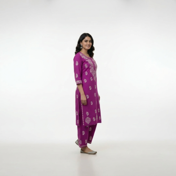 Lucknow Handwork Chikankari 2 Piece Palazzo Set With White Embroidery