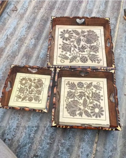 Wooden Serving Tray with Handle, Rectangular(Beautiful Trey) Tea Breakfast Platter