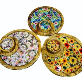 Round Wooden Platter with Dip for Serving