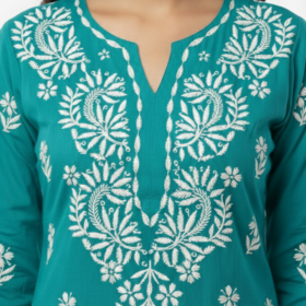 Lucknow Handwork Chikankari 2 Piece Palazzo Set With White Embroidery