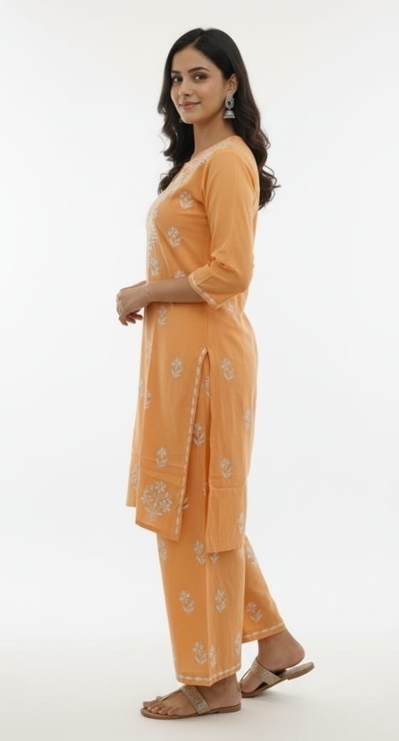 Lucknow Handwork Chikankari 2 piece plazzo set with white embroidery