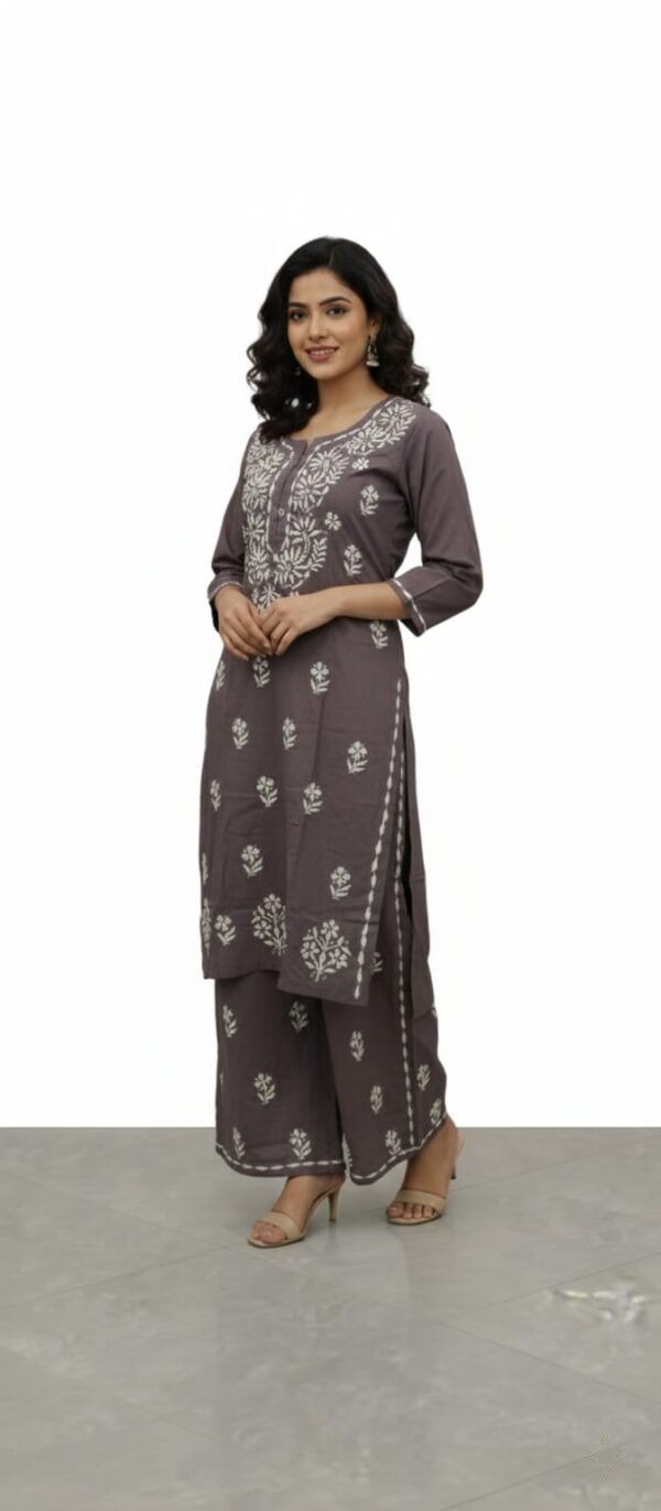 Lucknow Handwork Chikankari 2 Piece Palazzo Set With White Embroidery