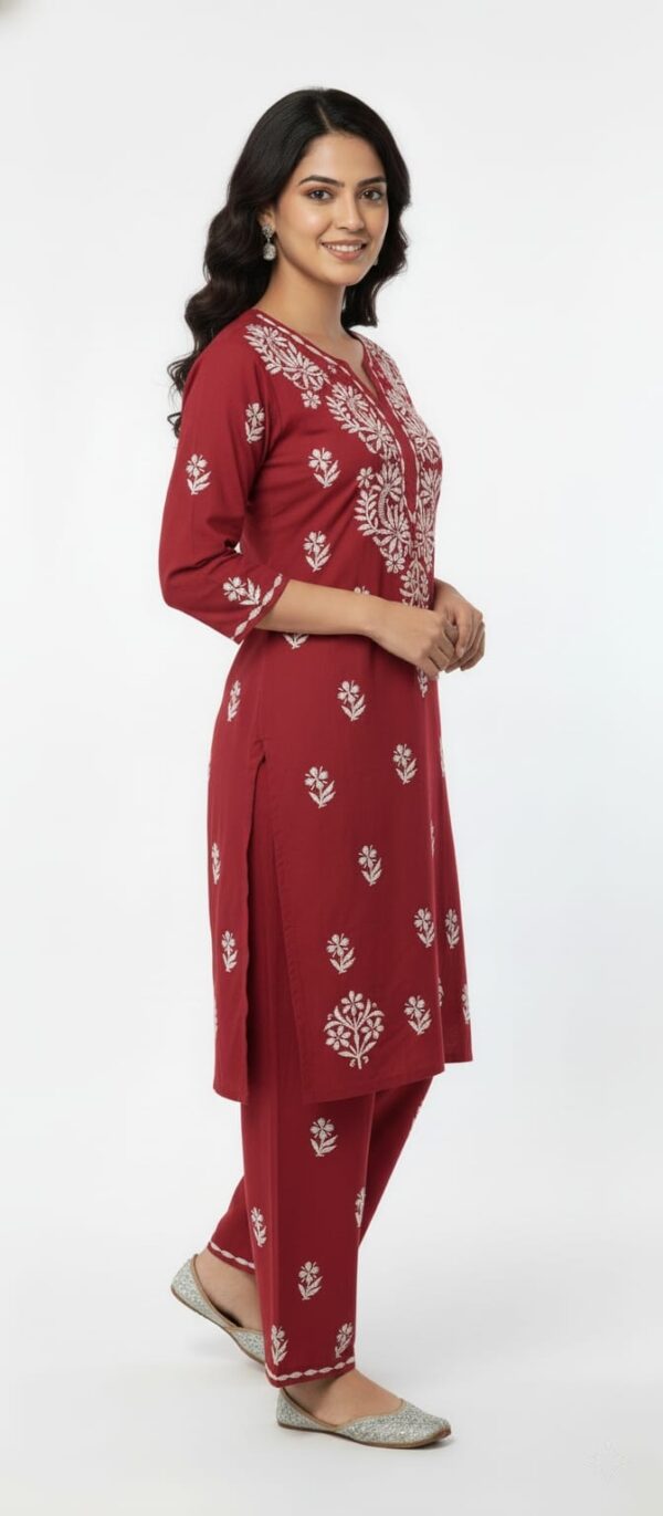 Lucknow Handwork Chikankari 2 Piece Palazzo Set With White Embroidery