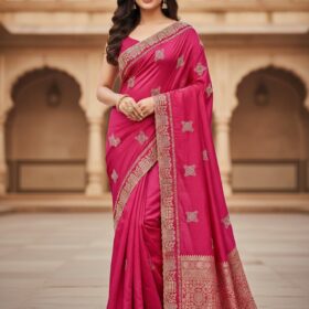 Women's Elegant Rani Pink Art Silk Saree with Zari Border