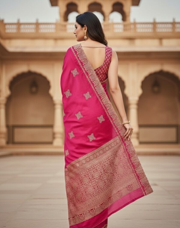 Women's Elegant Rani Pink Art Silk Saree with Zari Border