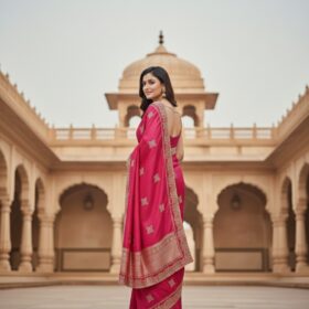 Women's Elegant Rani Pink Art Silk Saree with Zari Border