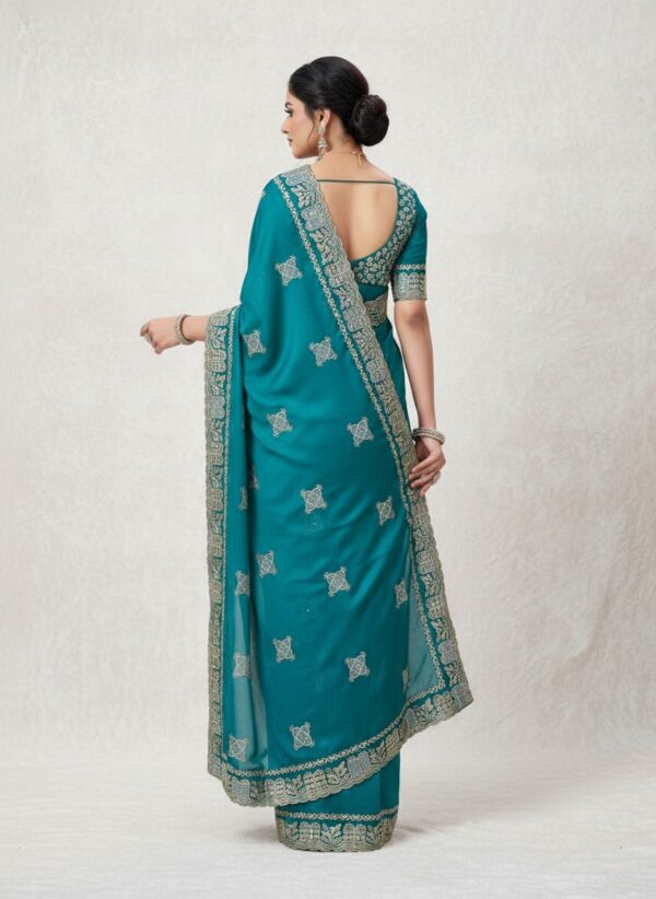 Women's Teal Blue Art Silk Saree with Silver Zari Border