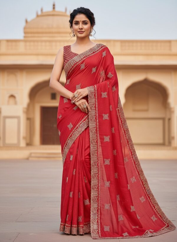 Women's Festive Red Art Silk Saree with Traditional Zari Work
