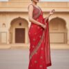 Women's Festive Red Art Silk Saree with Traditional Zari Work